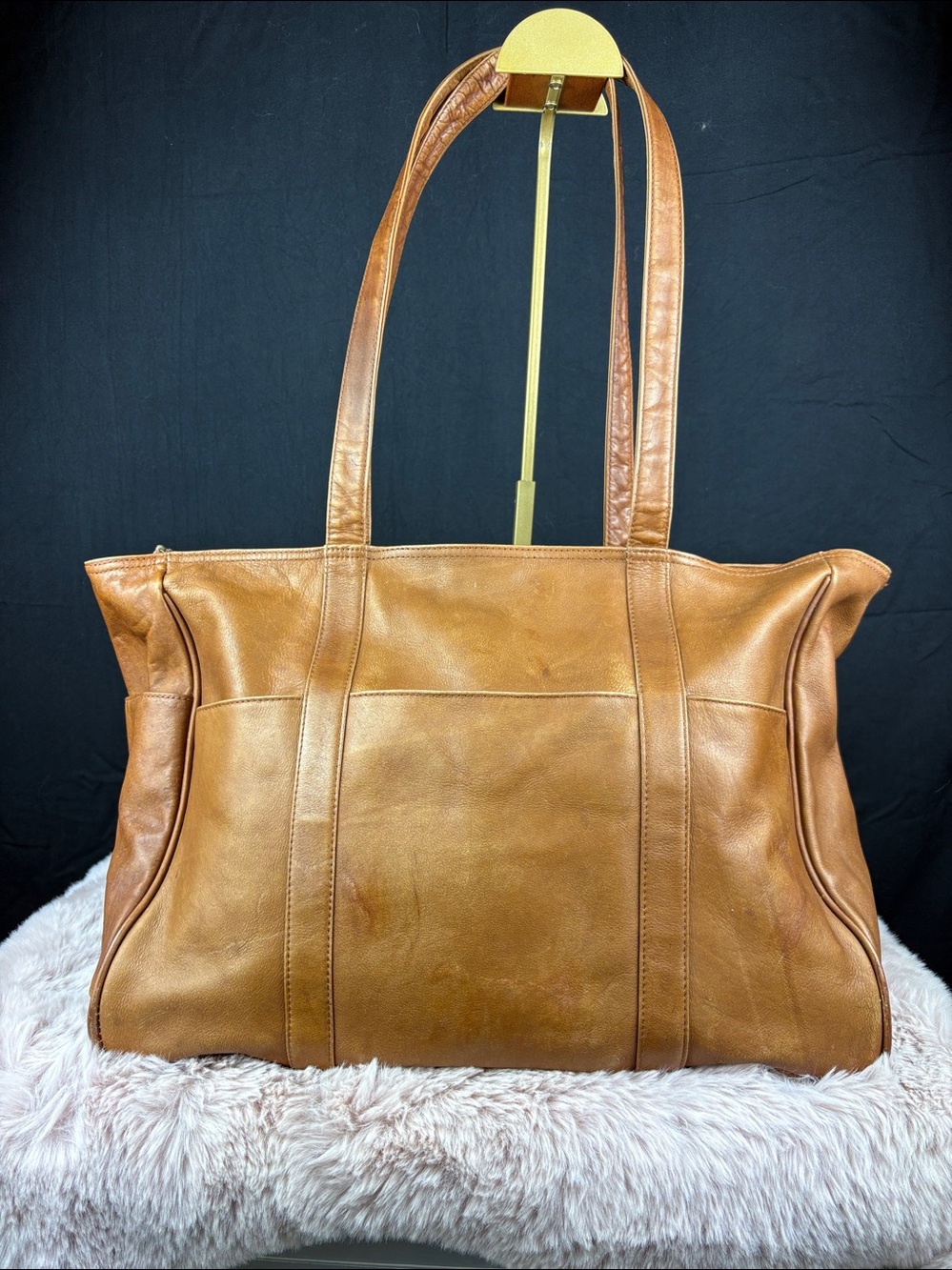 Boulder Ridge Vintage Leather Travel Weekender Tote Bag Cognac Brown